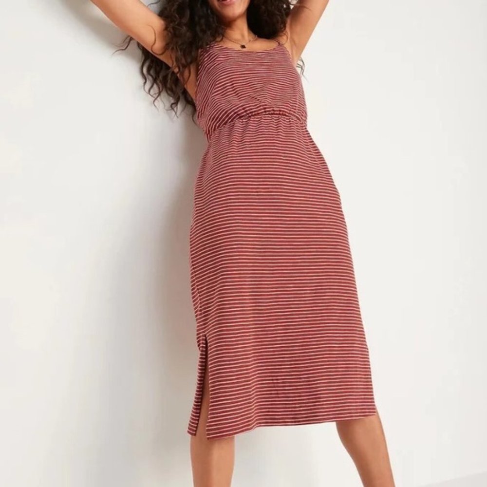 NWOT Old Navy Sleeveless Waisted Knit Maxi Dress Rusted Red Stripe Small